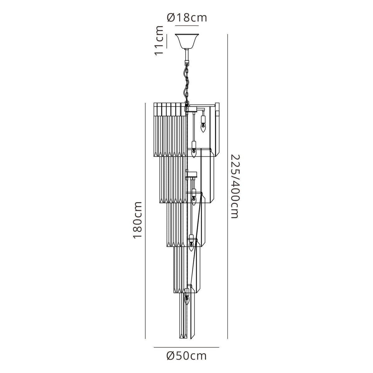 Kentisbeare 500mm 5 Tier 18 Lamp Chandelier in Brass & Smoked Glass