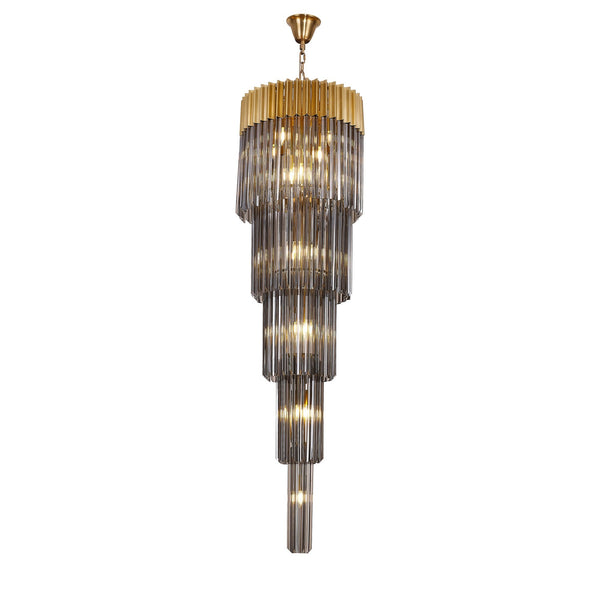 Kentisbeare 500mm 5 Tier 18 Lamp Chandelier in Brass & Smoked Glass