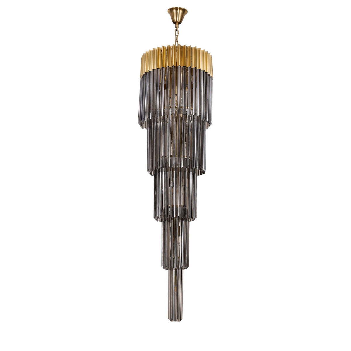 Kentisbeare 500mm 5 Tier 18 Lamp Chandelier in Brass & Smoked Glass