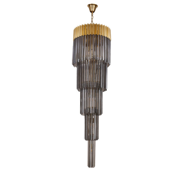 Kentisbeare 500mm 5 Tier 18 Lamp Chandelier in Brass & Smoked Glass