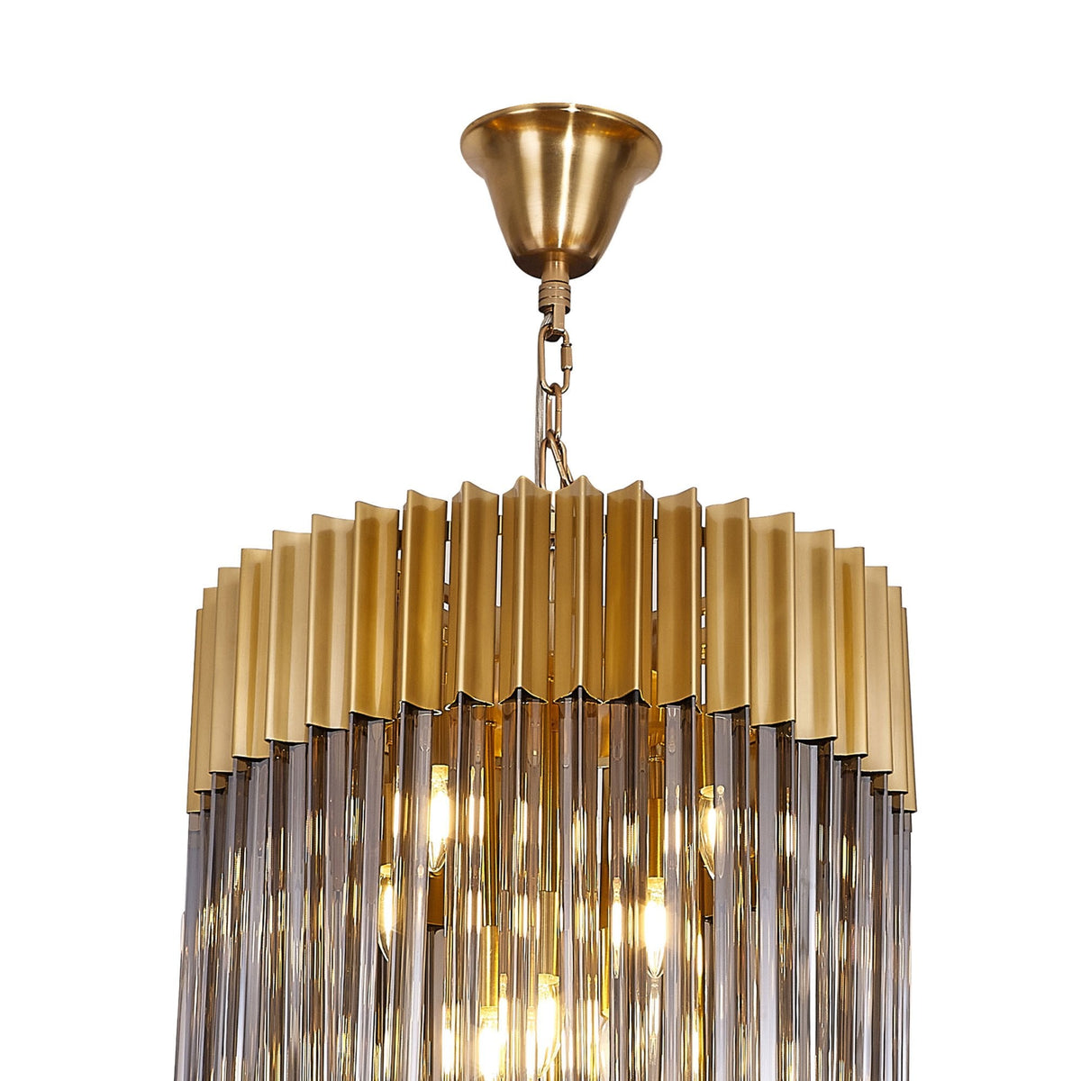 Kentisbeare 500mm 5 Tier 18 Lamp Chandelier in Brass & Smoked Glass