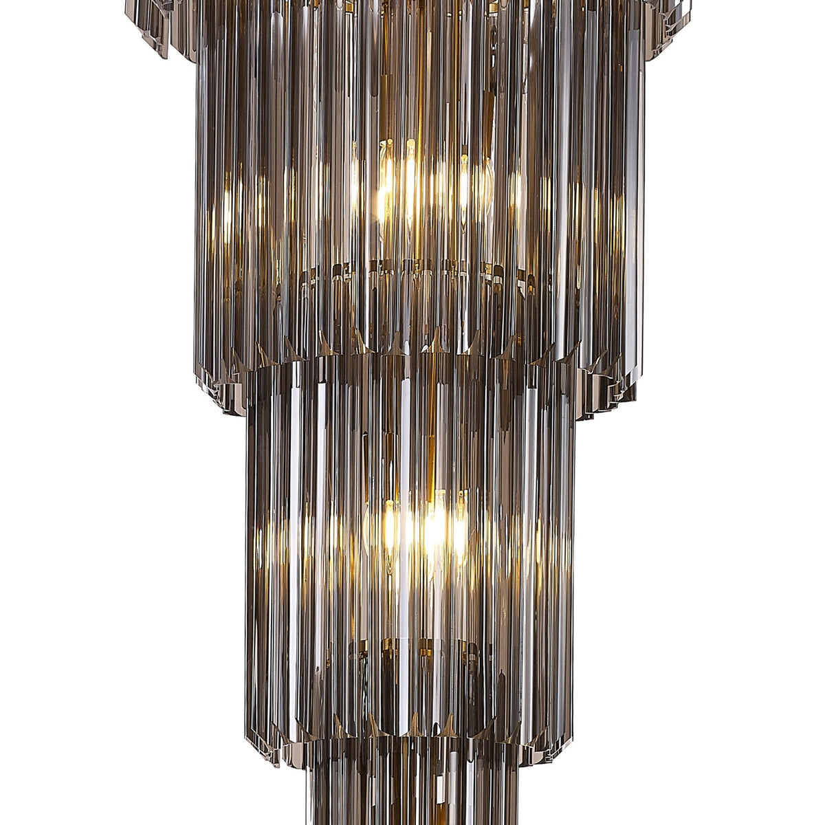 Kentisbeare 500mm 5 Tier 18 Lamp Chandelier in Brass & Smoked Glass