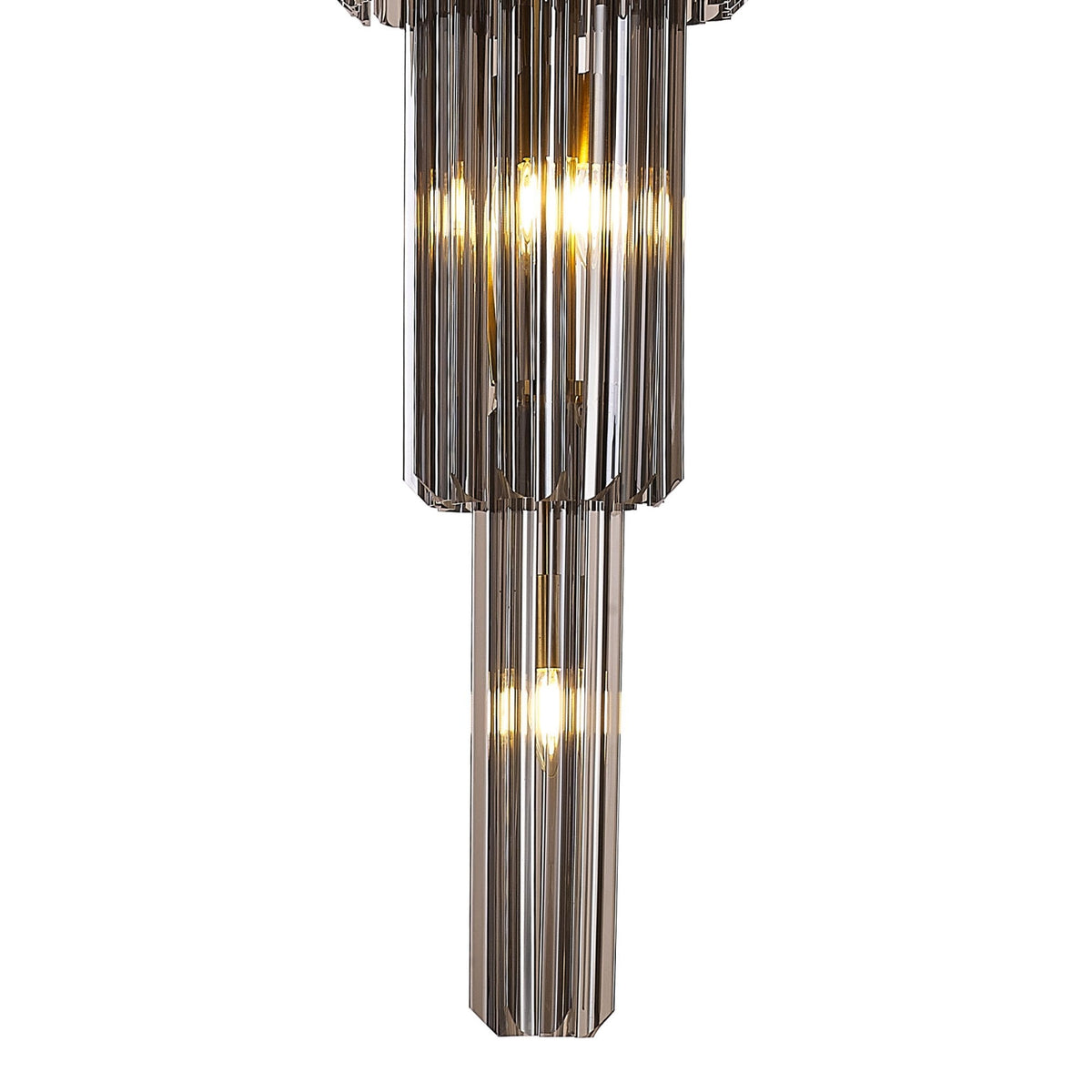 Kentisbeare 500mm 5 Tier 18 Lamp Chandelier in Brass & Smoked Glass