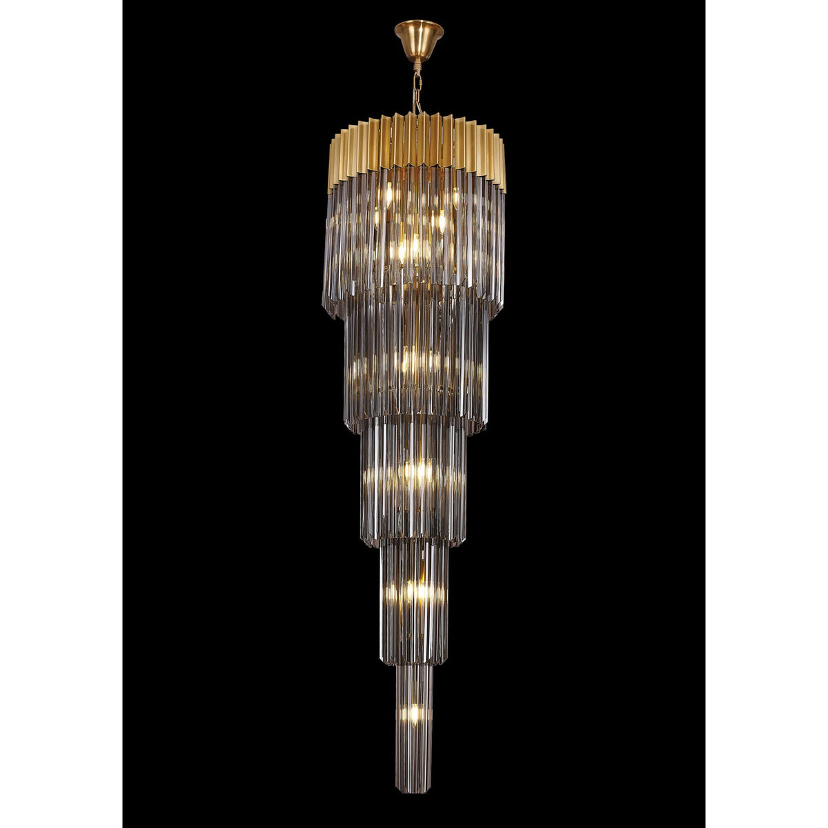 Kentisbeare 500mm 5 Tier 18 Lamp Chandelier in Brass & Smoked Glass