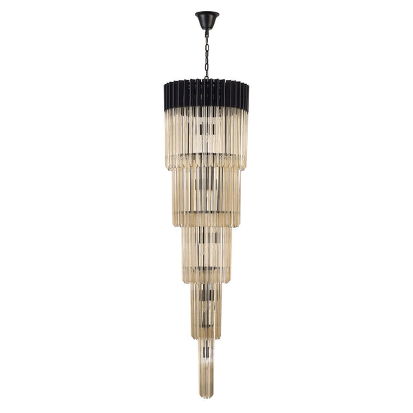 Kentisbeare 500mm 5 Tier 18 Lamp Chandelier in Matt Black & Cognac Glass
