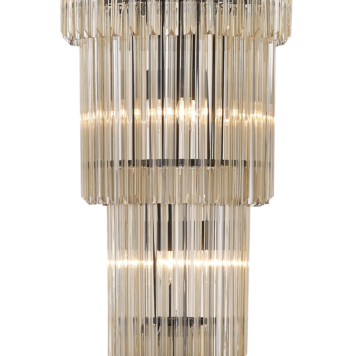 Kentisbeare 500mm 5 Tier 18 Lamp Chandelier in Matt Black & Cognac Glass