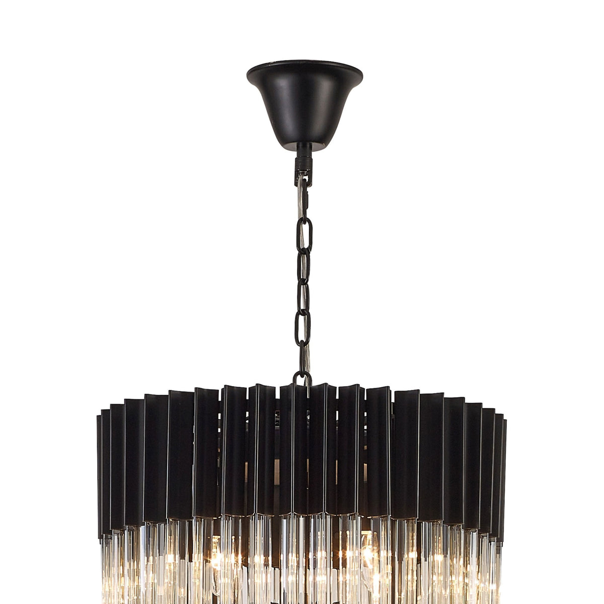 Kentisbeare 500mm 5 Tier 18 Lamp Chandelier in Matt Black & Cognac Glass