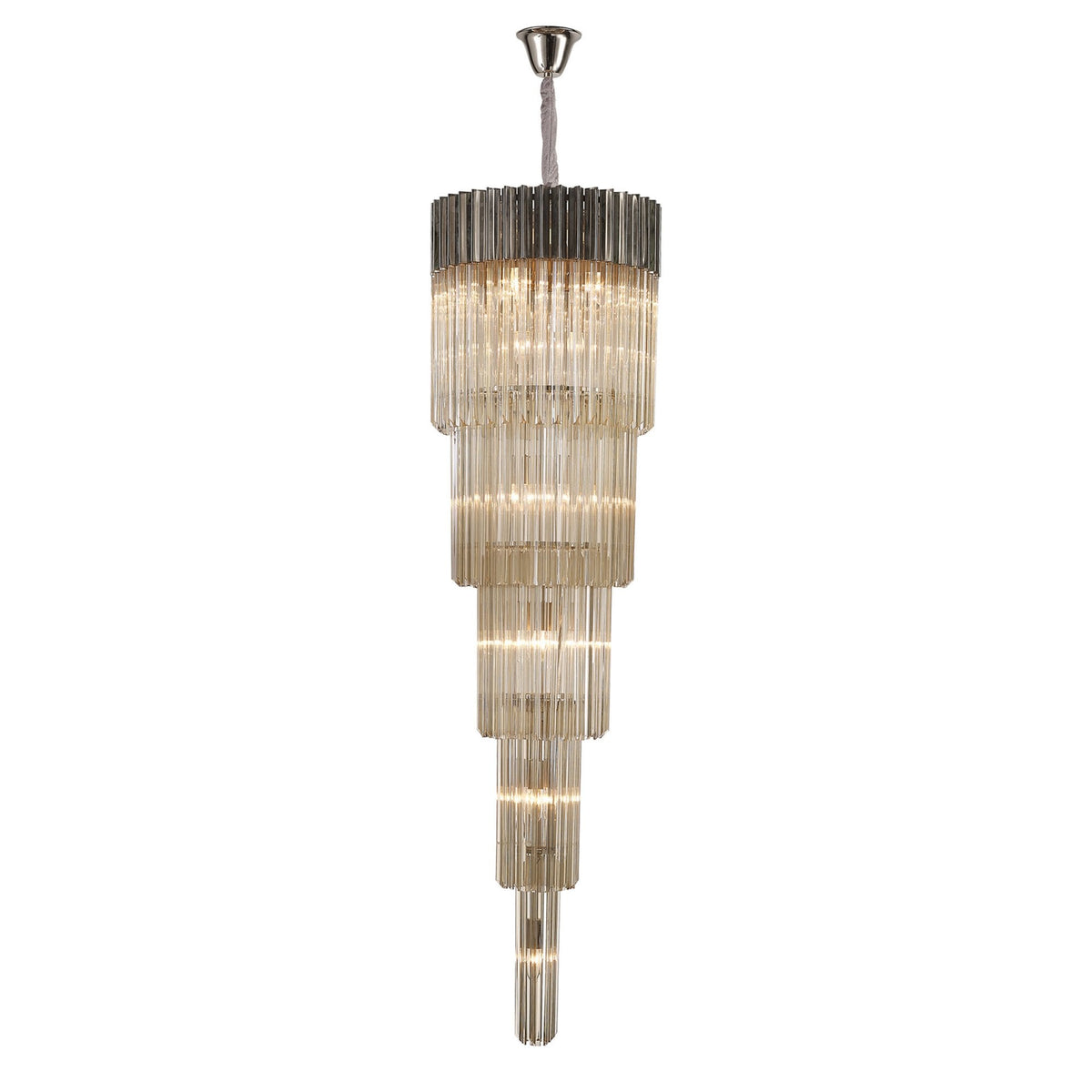 Kentisbeare 500mm 5 Tier 18 Lamp Chandelier in Polished Nickel & Cognac Glass