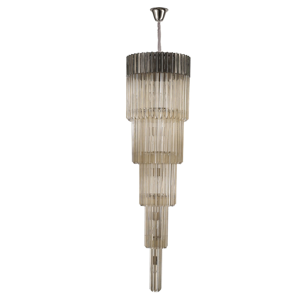 Kentisbeare 500mm 5 Tier 18 Lamp Chandelier in Polished Nickel & Cognac Glass