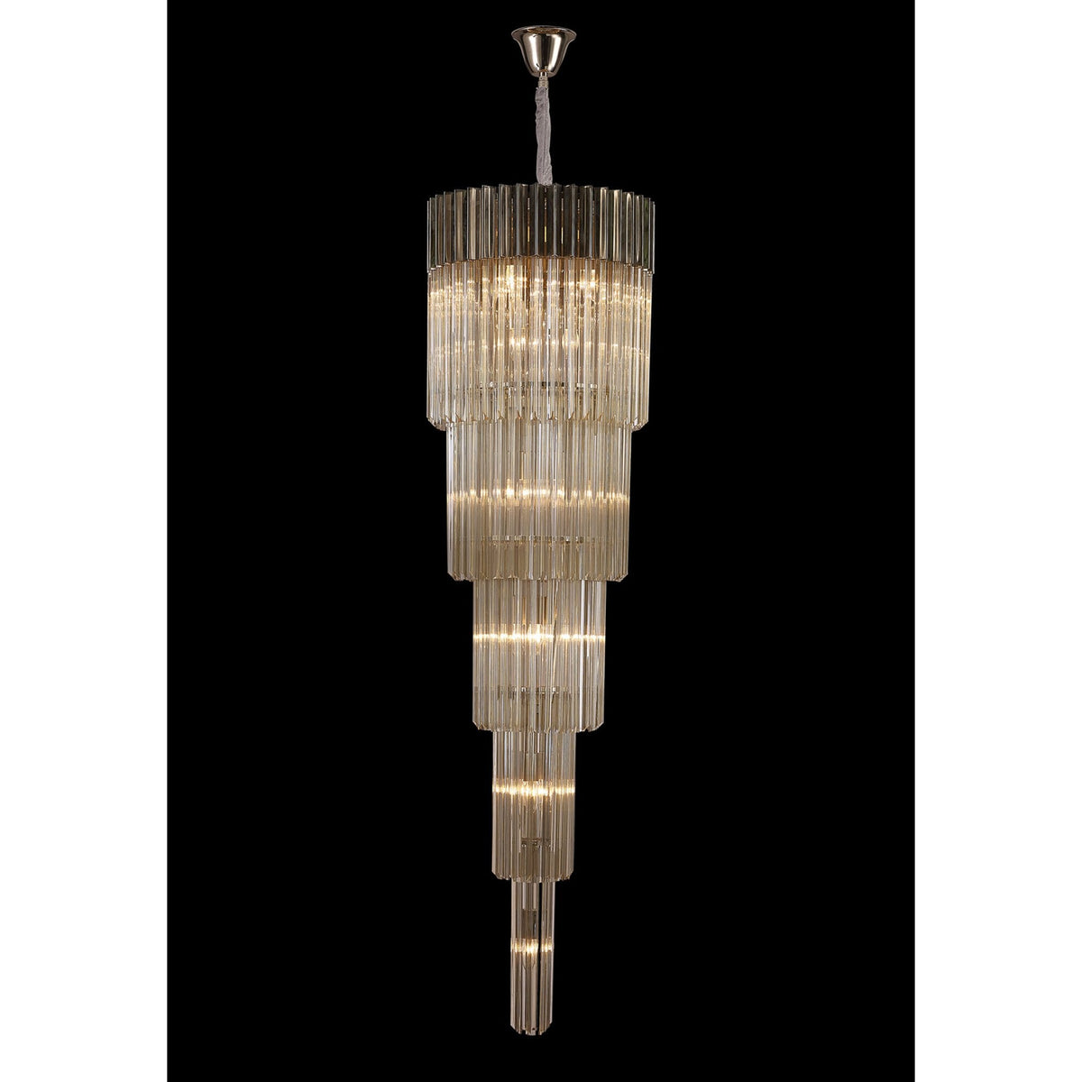 Kentisbeare 500mm 5 Tier 18 Lamp Chandelier in Polished Nickel & Cognac Glass