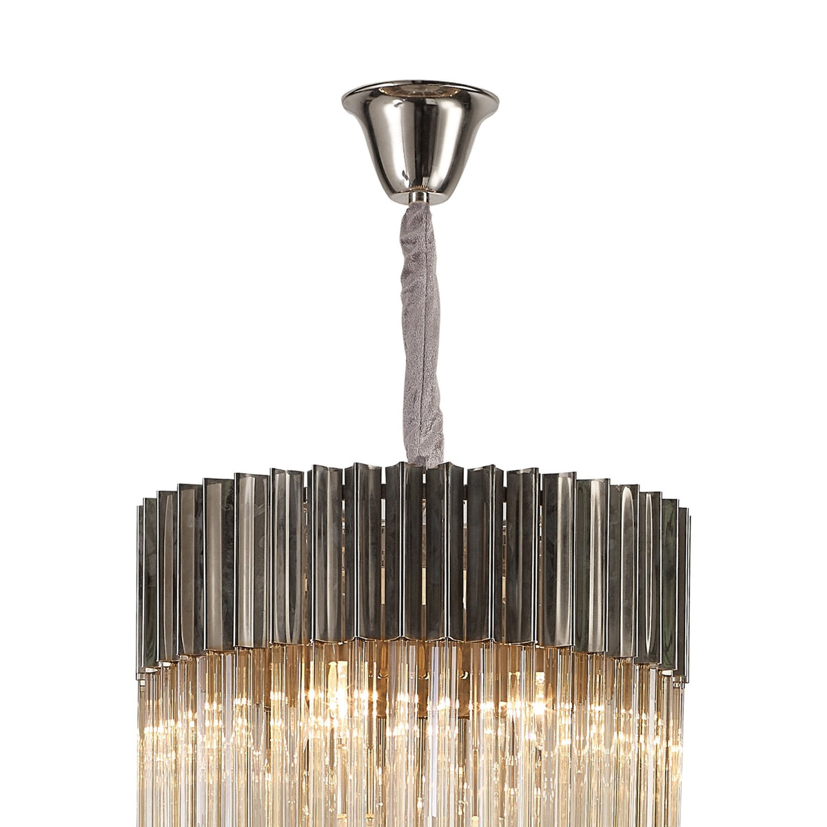 Kentisbeare 500mm 5 Tier 18 Lamp Chandelier in Polished Nickel & Cognac Glass