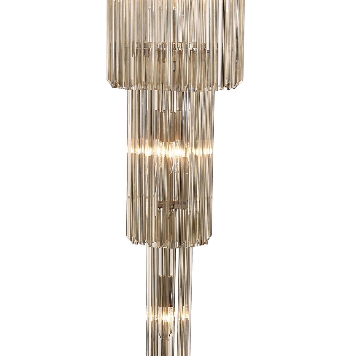 Kentisbeare 500mm 5 Tier 18 Lamp Chandelier in Polished Nickel & Cognac Glass