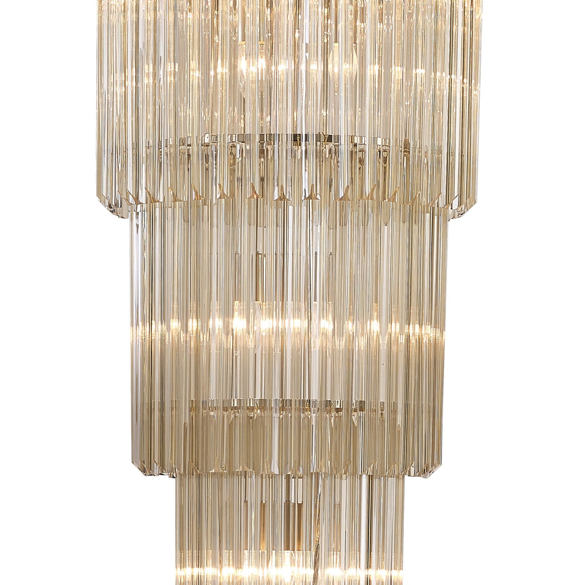 Kentisbeare 500mm 5 Tier 18 Lamp Chandelier in Polished Nickel & Cognac Glass