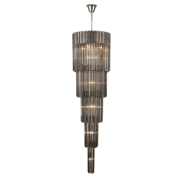 Kentisbeare 500mm 5 Tier 18 Lamp Chandelier in Polished Nickel & Smoked Glass