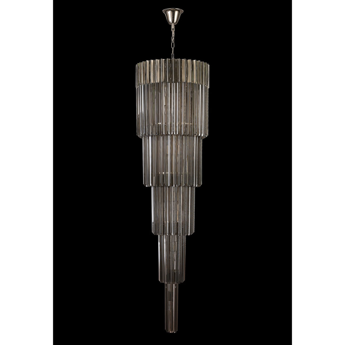 Kentisbeare 500mm 5 Tier 18 Lamp Chandelier in Polished Nickel & Smoked Glass