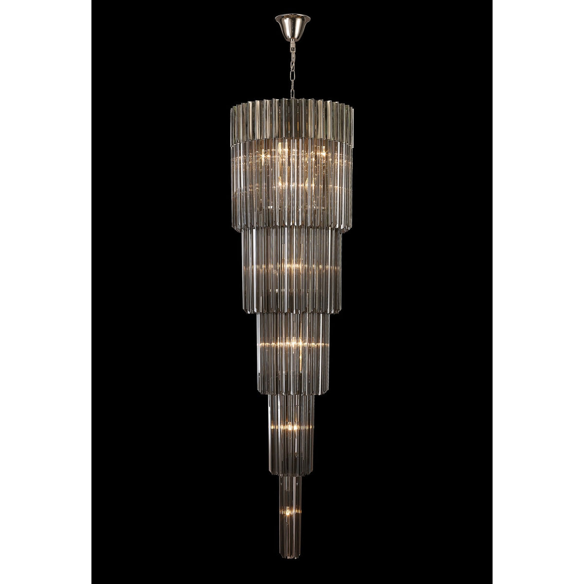 Kentisbeare 500mm 5 Tier 18 Lamp Chandelier in Polished Nickel & Smoked Glass