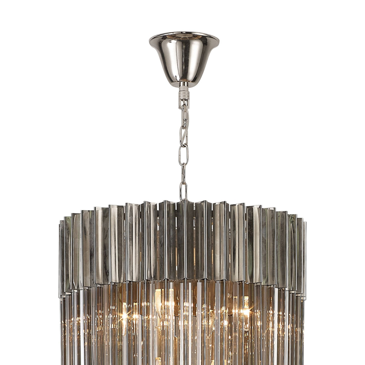 Kentisbeare 500mm 5 Tier 18 Lamp Chandelier in Polished Nickel & Smoked Glass