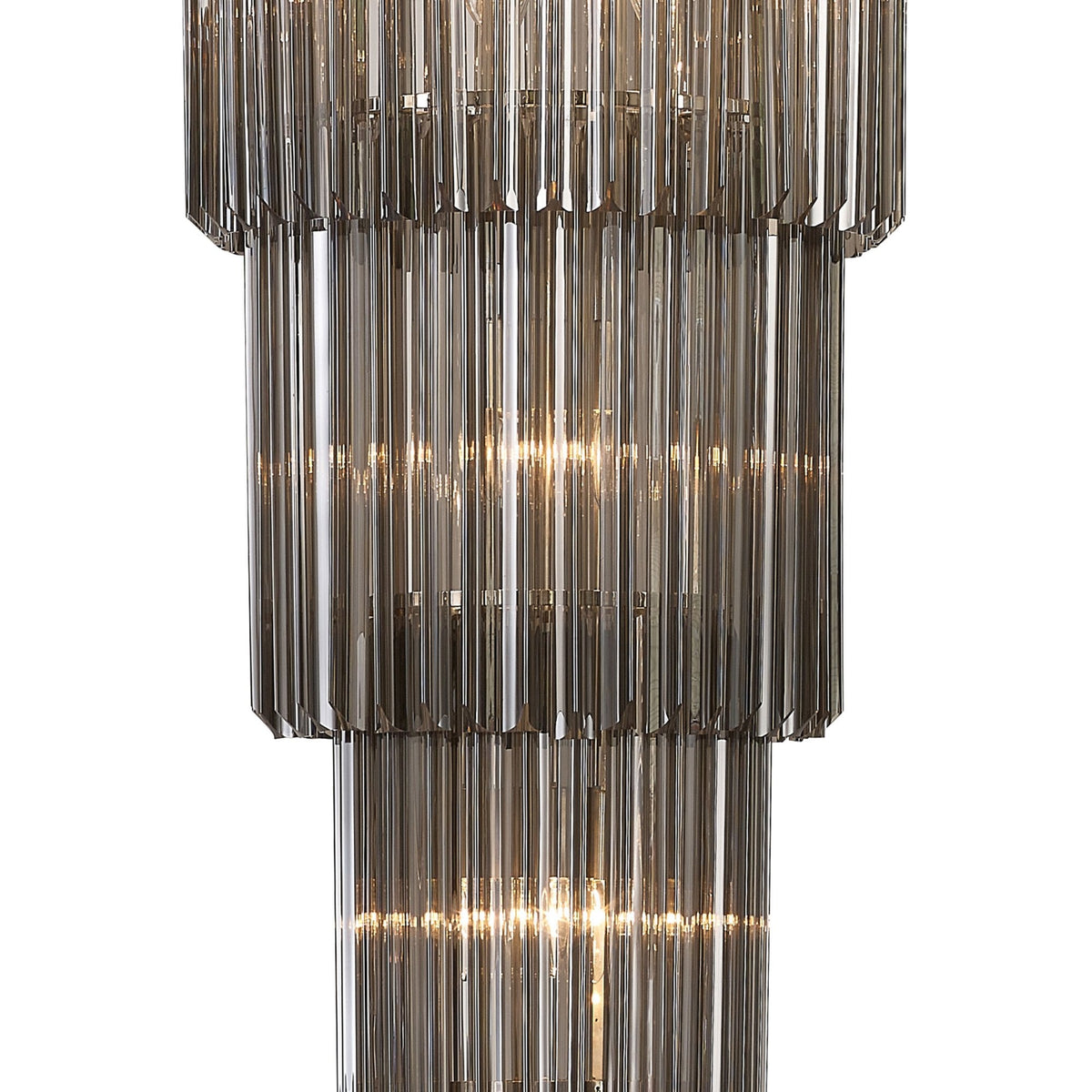 Kentisbeare 500mm 5 Tier 18 Lamp Chandelier in Polished Nickel & Smoked Glass