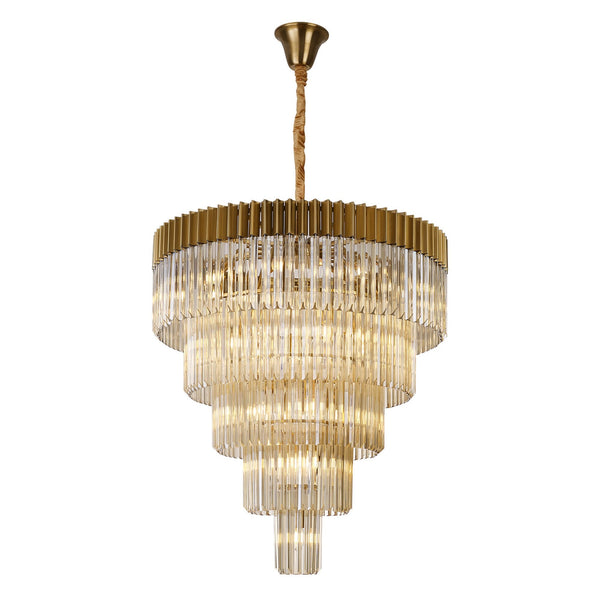 Kentisbeare 960mm 5 Tier 23 Lamp Chandelier in Brass & Cognac Glass