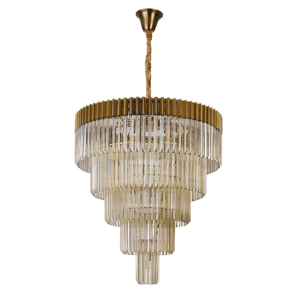 Kentisbeare 960mm 5 Tier 23 Lamp Chandelier in Brass & Cognac Glass