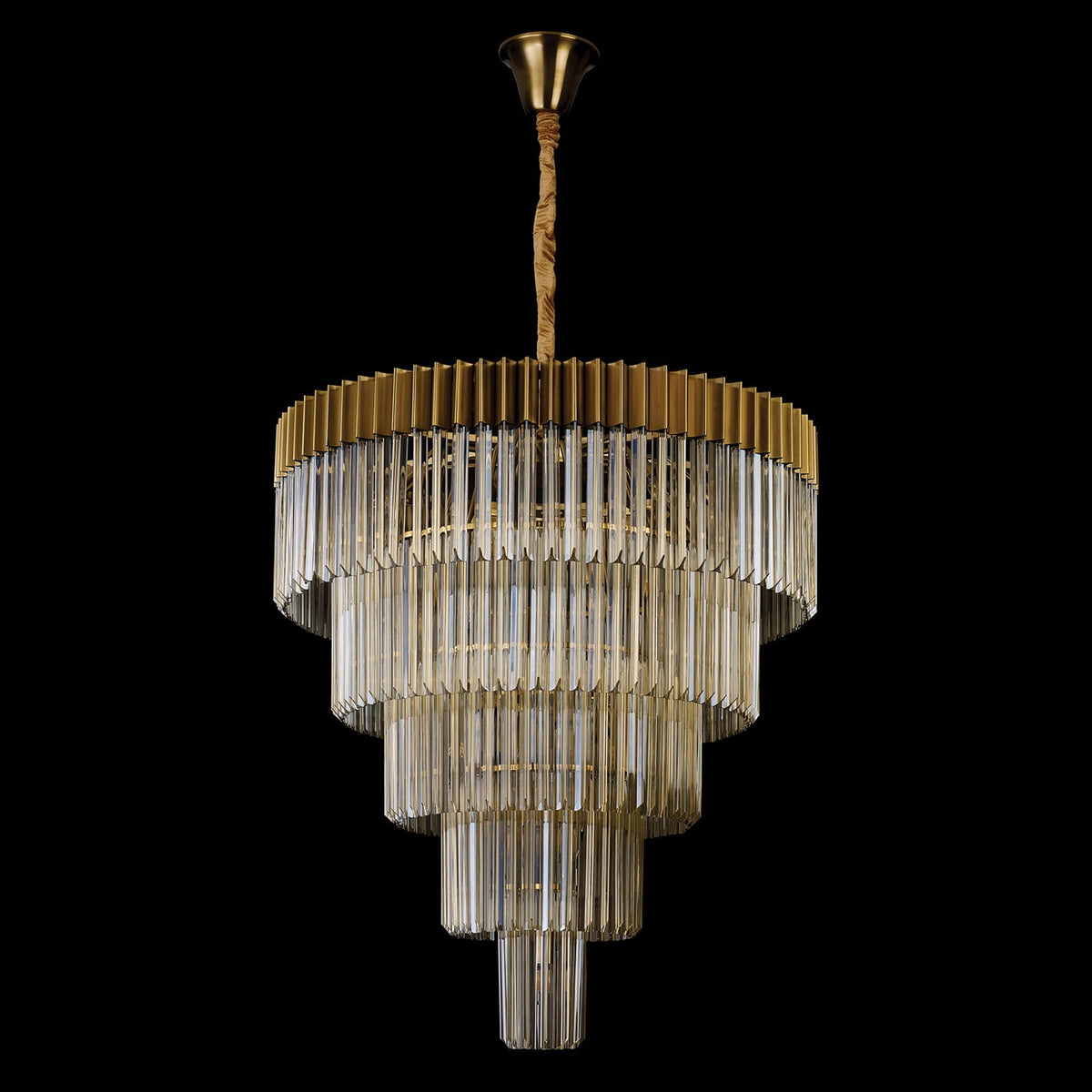 Kentisbeare 960mm 5 Tier 23 Lamp Chandelier in Brass & Cognac Glass