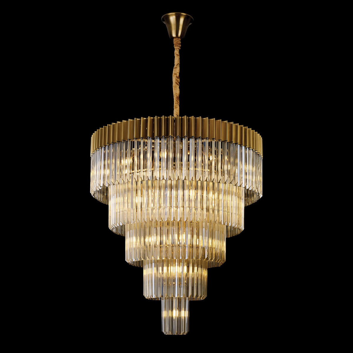 Kentisbeare 960mm 5 Tier 23 Lamp Chandelier in Brass & Cognac Glass