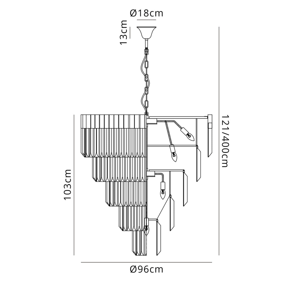 Kentisbeare 960mm 5 Tier 23 Lamp Chandelier in Matt Black & Clear Glass