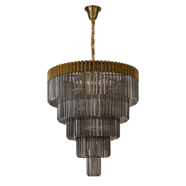 Kentisbeare 960mm 5 Tier 23 Lamp Chandelier in Brass & Smoked Glass