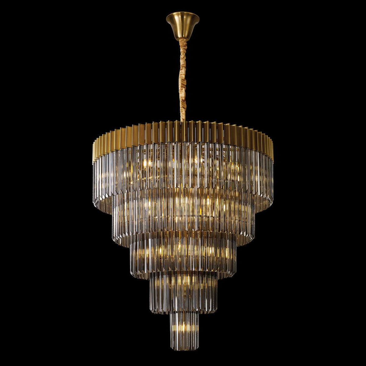 Kentisbeare 960mm 5 Tier 23 Lamp Chandelier in Brass & Smoked Glass