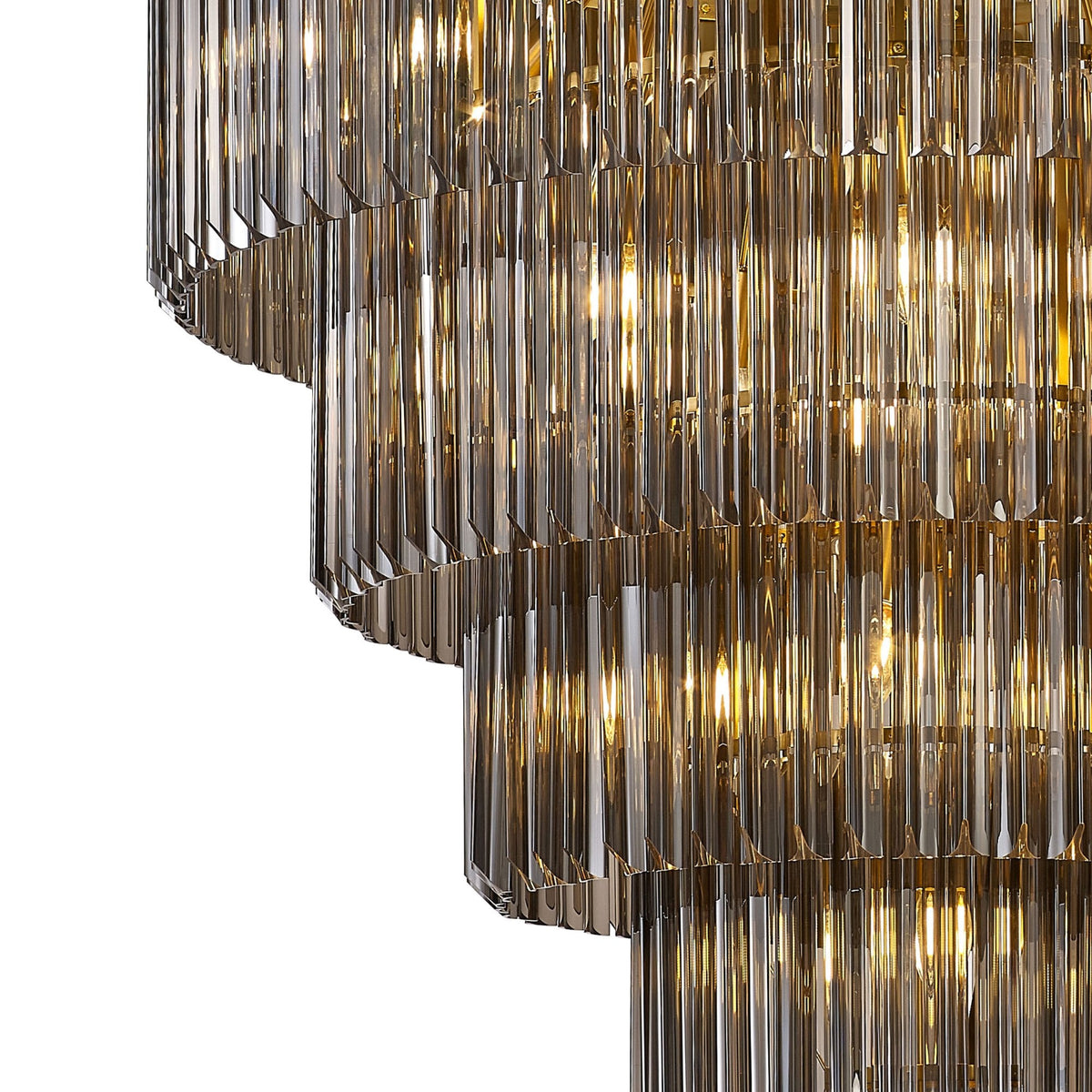 Kentisbeare 960mm 5 Tier 23 Lamp Chandelier in Brass & Smoked Glass