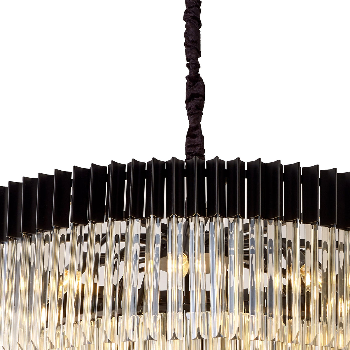 Kentisbeare 960mm 5 Tier 23 Lamp Chandelier in Matt Black & Cognac Glass
