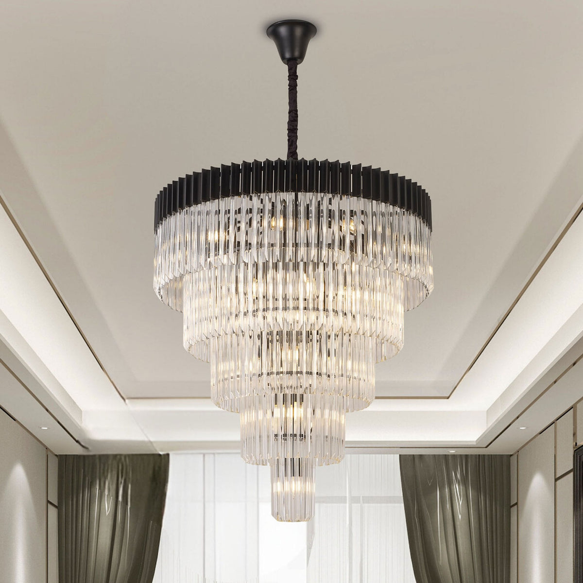 Kentisbeare 960mm 5 Tier 23 Lamp Chandelier in Matt Black & Clear Glass