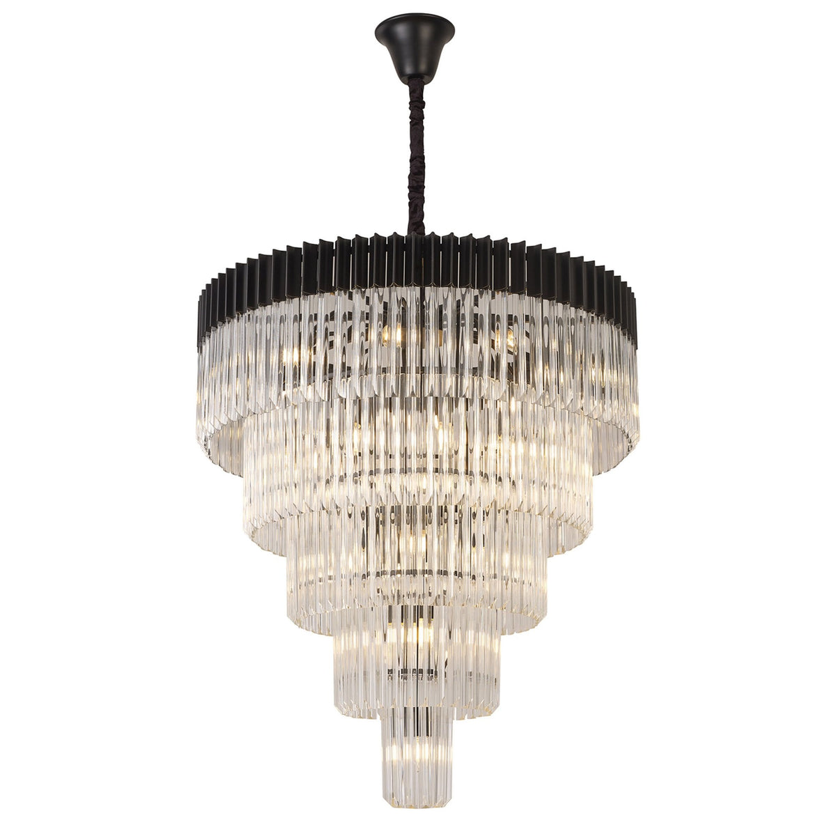 Kentisbeare 960mm 5 Tier 23 Lamp Chandelier in Matt Black & Clear Glass