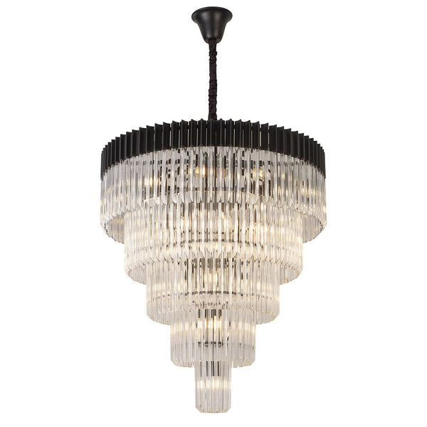 Kentisbeare 960mm 5 Tier 23 Lamp Chandelier in Matt Black & Clear Glass