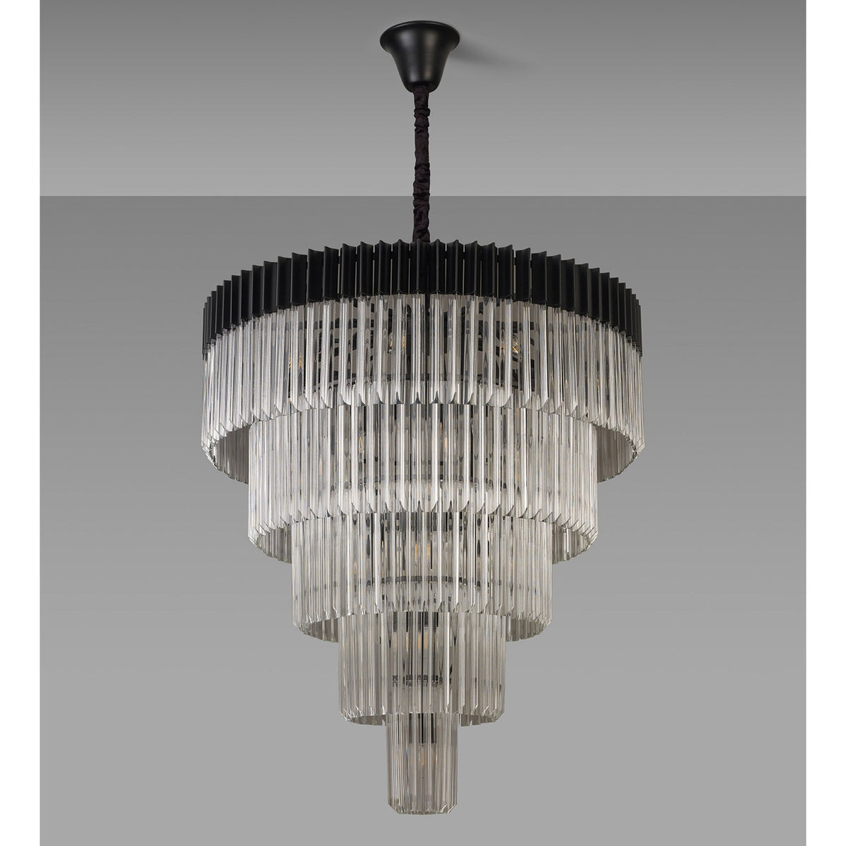 Kentisbeare 960mm 5 Tier 23 Lamp Chandelier in Matt Black & Clear Glass