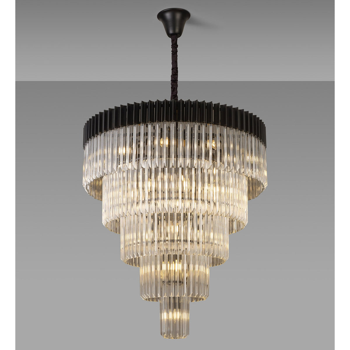 Kentisbeare 960mm 5 Tier 23 Lamp Chandelier in Matt Black & Clear Glass