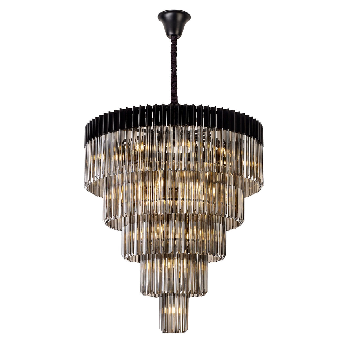 Kentisbeare 960mm 5 Tier 23 Lamp Chandelier in Matt Black & Smoked Glass