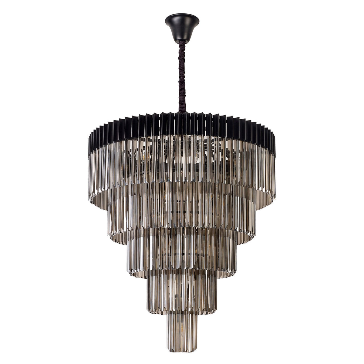 Kentisbeare 960mm 5 Tier 23 Lamp Chandelier in Matt Black & Smoked Glass