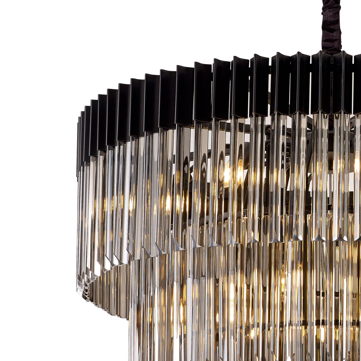 Kentisbeare 960mm 5 Tier 23 Lamp Chandelier in Matt Black & Smoked Glass