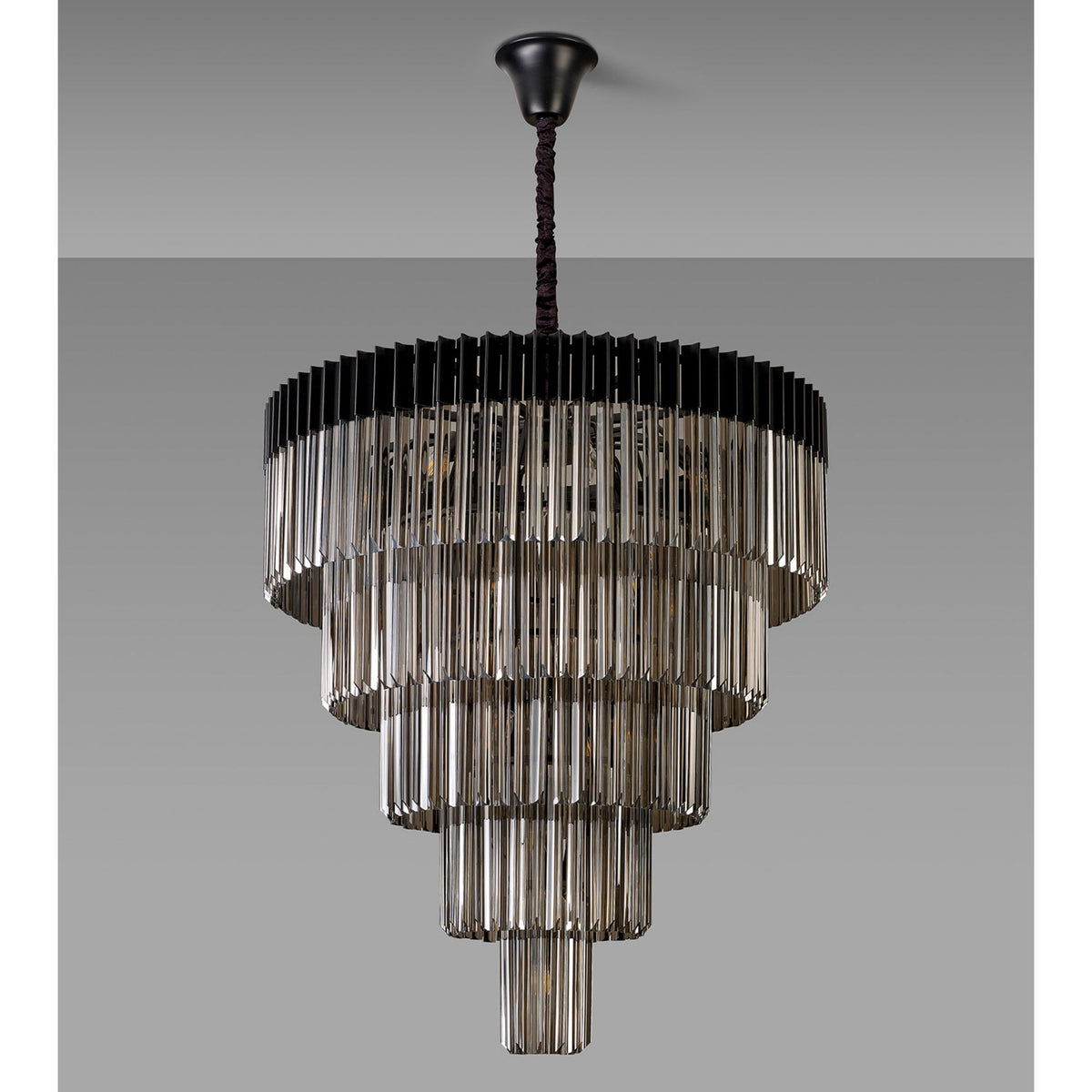Kentisbeare 960mm 5 Tier 23 Lamp Chandelier in Matt Black & Smoked Glass