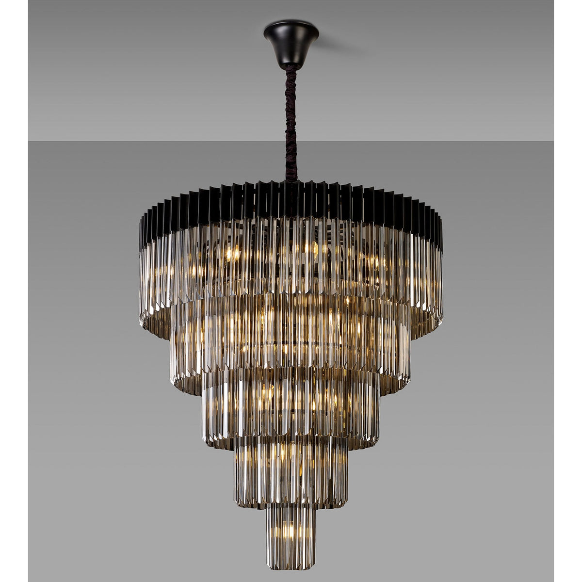 Kentisbeare 960mm 5 Tier 23 Lamp Chandelier in Matt Black & Smoked Glass