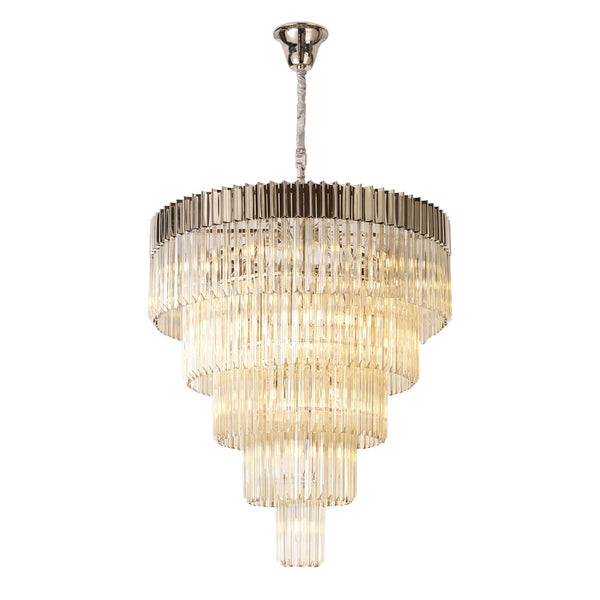 Kentisbeare 960mm 5 Tier 23 Lamp Chandelier in Polished Nickel & Cognac Glass