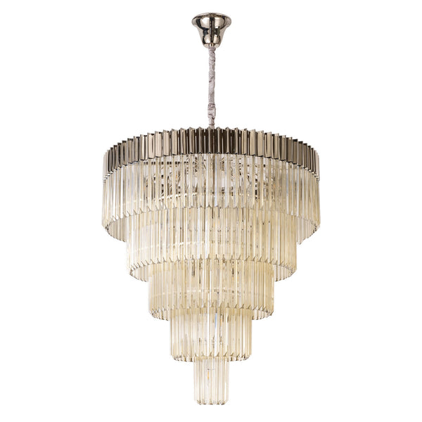Kentisbeare 960mm 5 Tier 23 Lamp Chandelier in Polished Nickel & Cognac Glass