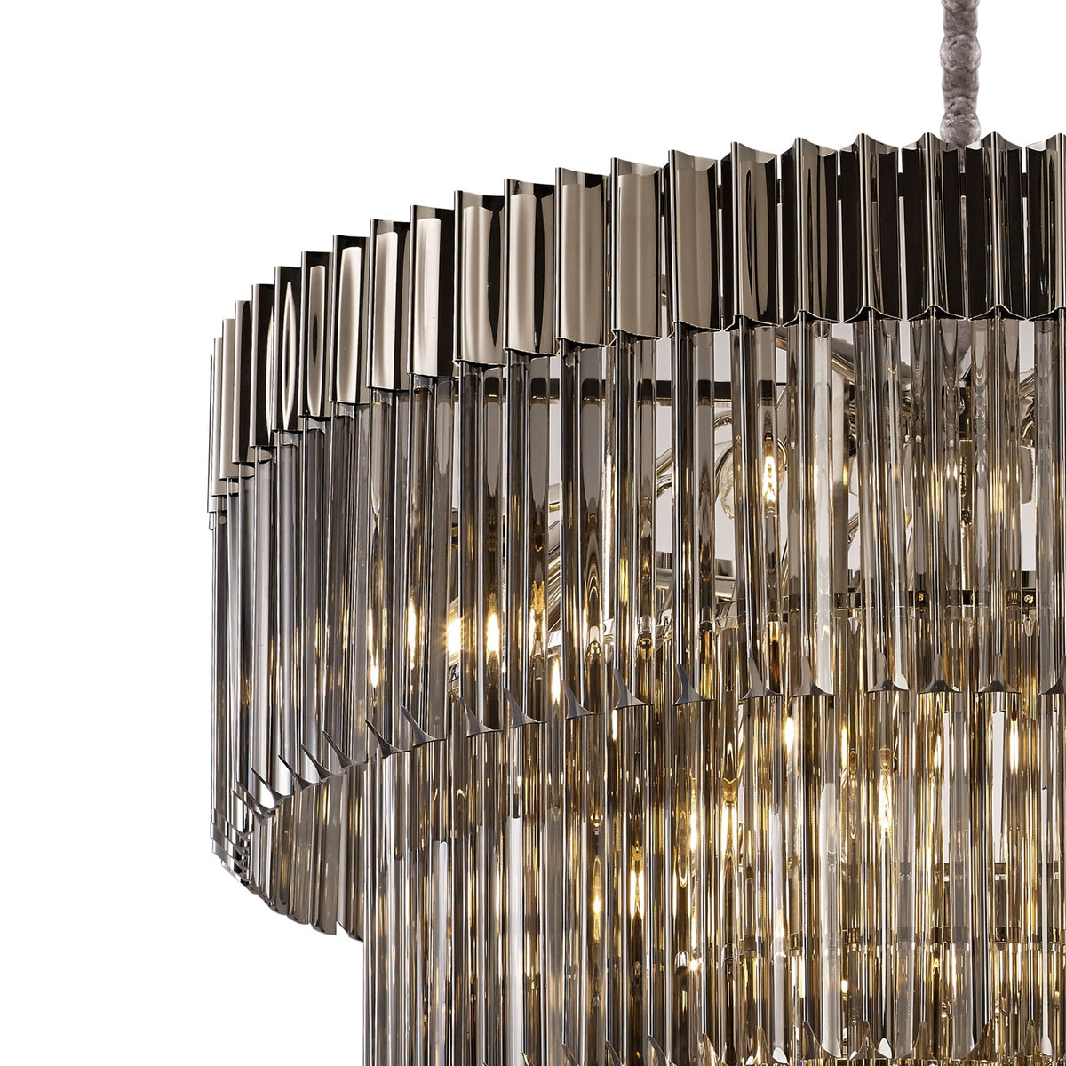 Kentisbeare 960mm 5 Tier 23 Lamp Chandelier in Polished Nickel & Smoked Glass