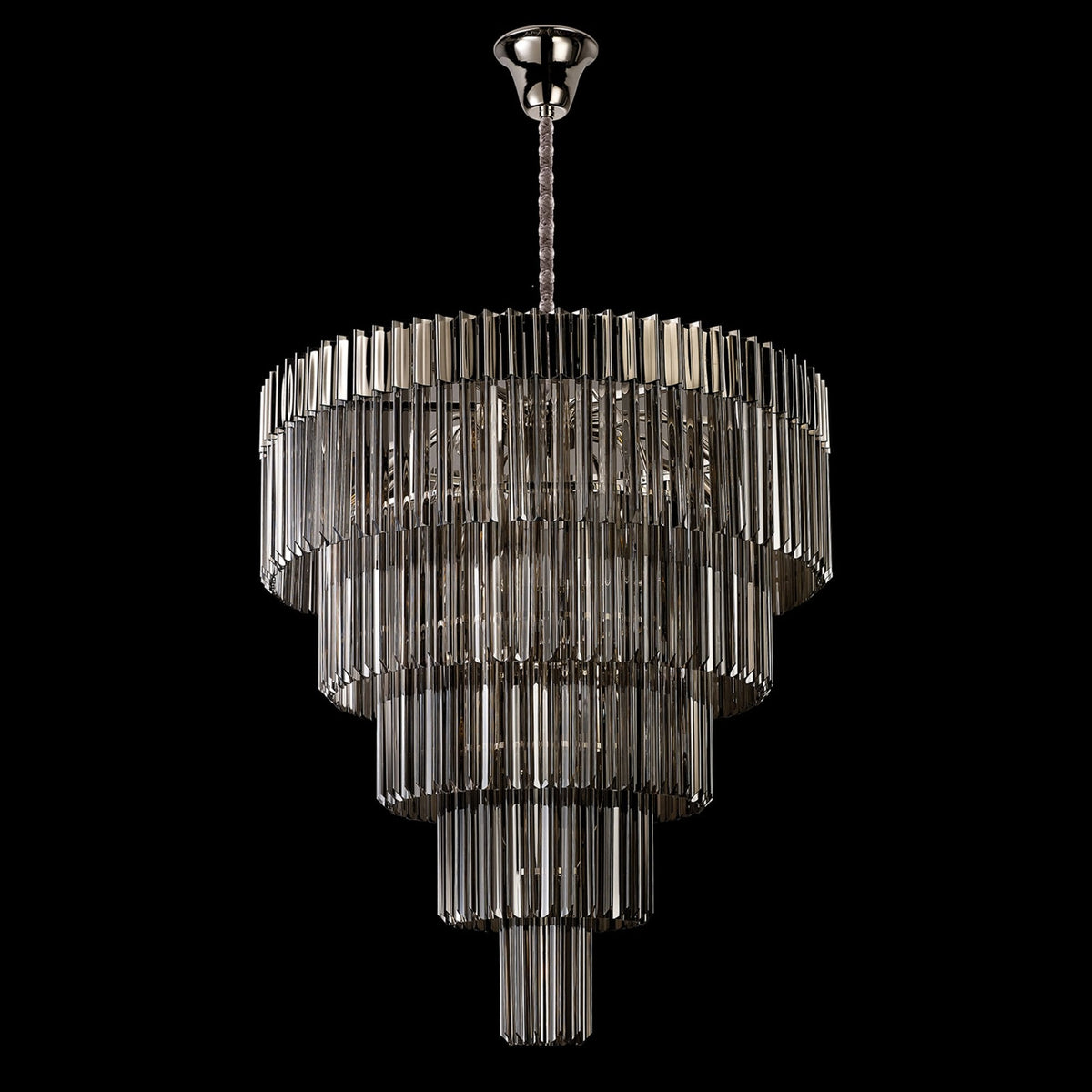 Kentisbeare 960mm 5 Tier 23 Lamp Chandelier in Polished Nickel & Smoked Glass