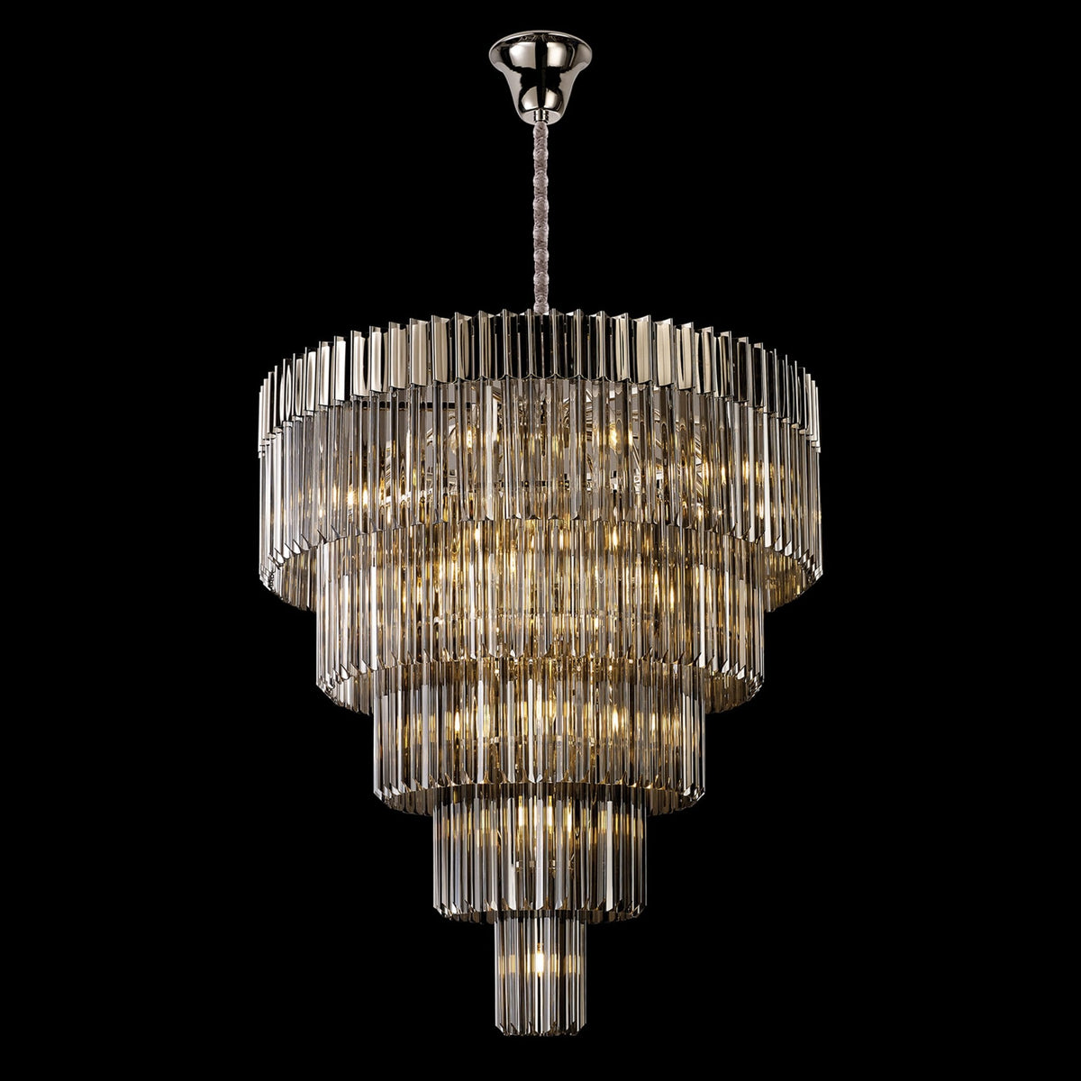 Kentisbeare 960mm 5 Tier 23 Lamp Chandelier in Polished Nickel & Smoked Glass