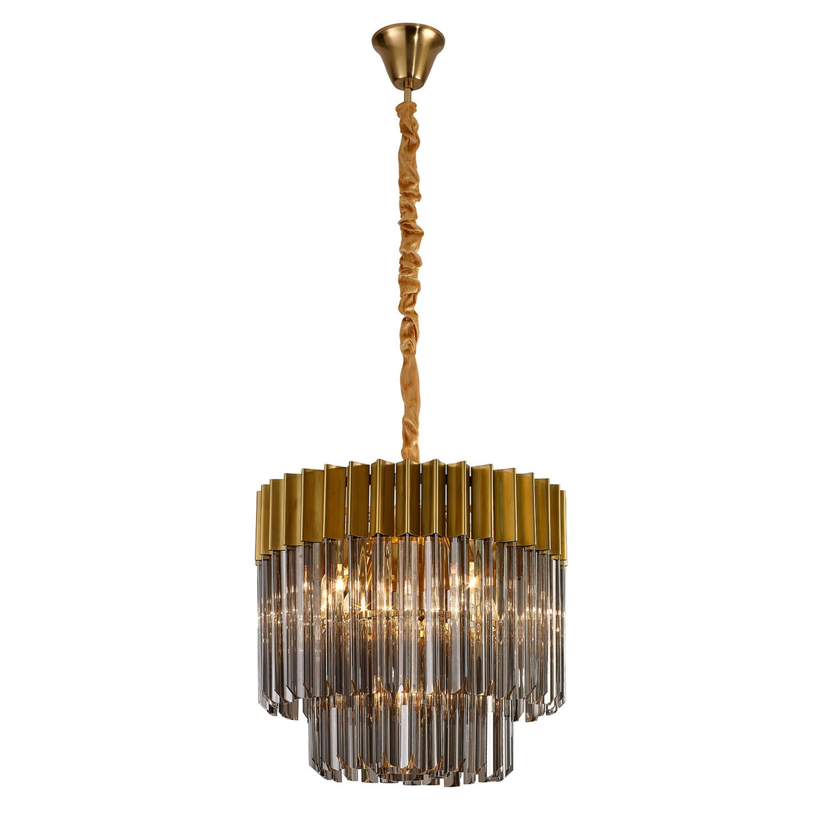 Kentisbeare 450mm Pendant Chandelier in Brass & Smoked Glass