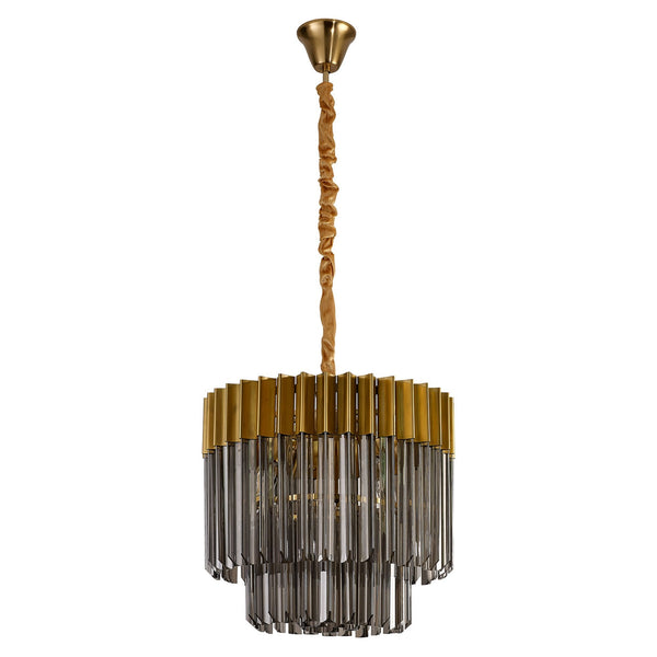 Kentisbeare 450mm Pendant Chandelier in Brass & Smoked Glass