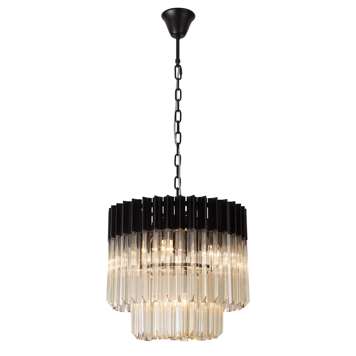 Kentisbeare 450mm Pendant Chandelier in Matt Black & Cognac Glass