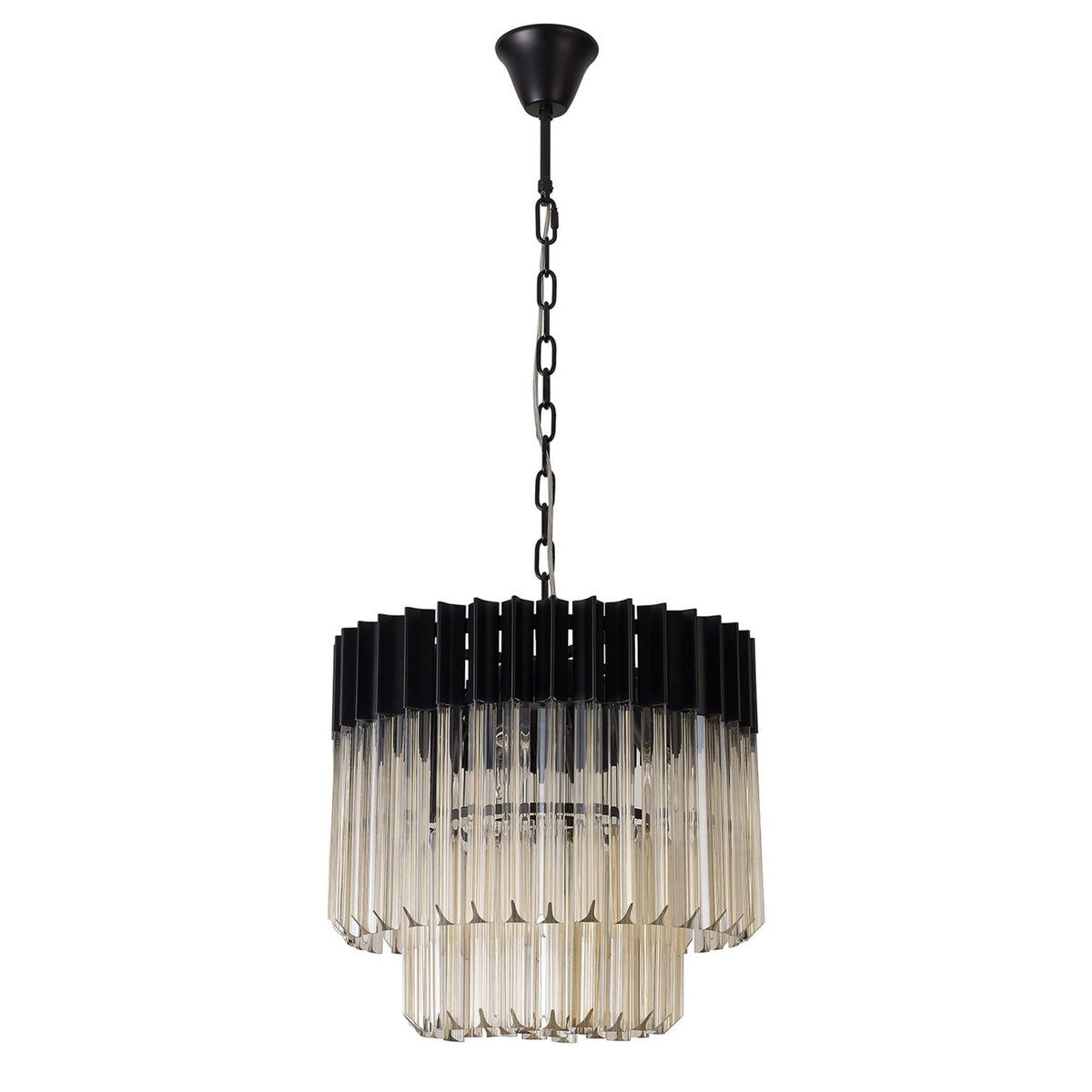 Kentisbeare 450mm Pendant Chandelier in Matt Black & Cognac Glass